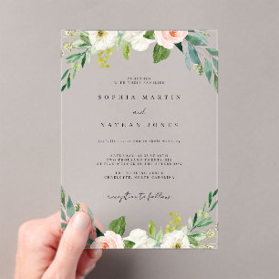 Minimalistische Hochzeit mit botanischer Flora Acryleinladungen