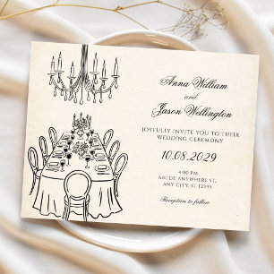 Minimalistische Hochzeit mit Dinner-Tisch Einladung