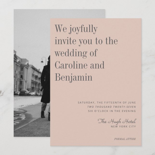 Minimalistische Hochzeit mit elegantem Blush Gray  Einladung (Vorne/Hinten)
