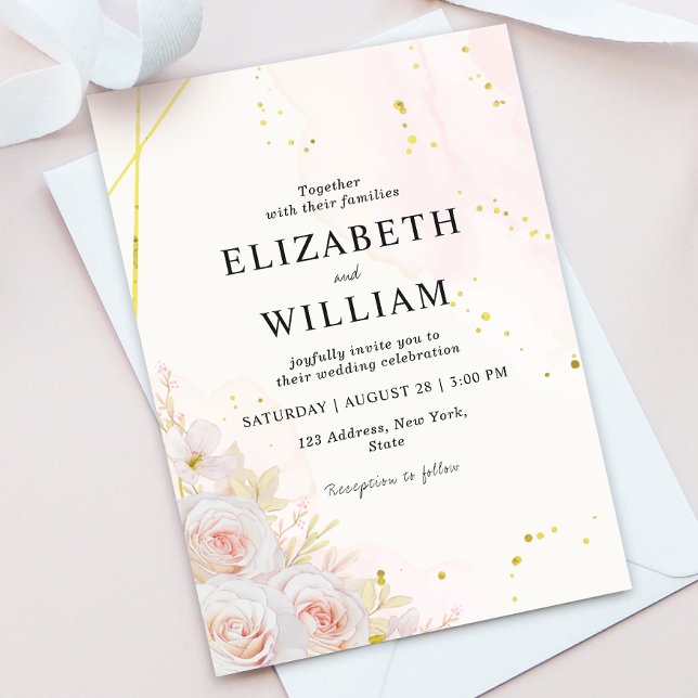 Minimalistische Hochzeit mit eleganten White Roses Einladung (Von Creator hochgeladen)