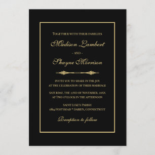 Minimalistische Hochzeit mit Gold und Schwarz Einladung