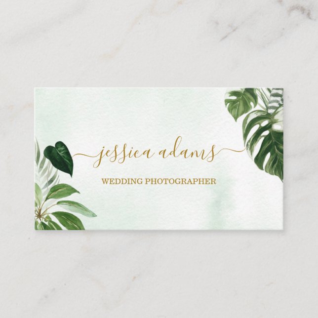 Minimalistische Hochzeit mit grünem Tropenholz Visitenkarte (Vorderseite)