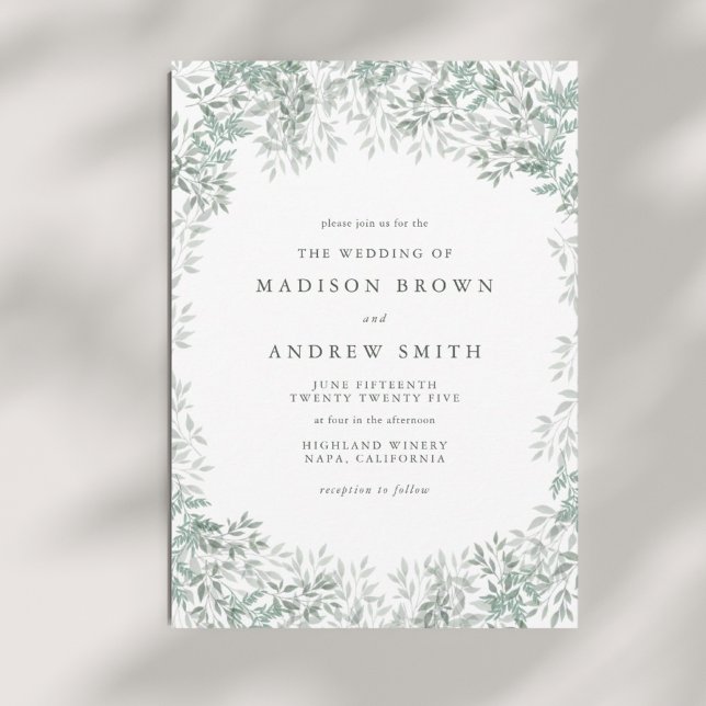 Minimalistische Hochzeit mit grünem Wasserfarbenle Einladung (Von Creator hochgeladen)