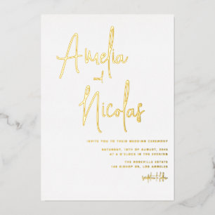 Minimalistische Hochzeit mit handgeschriebenem Skr Folieneinladung