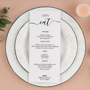 Minimalistische Hochzeit mit Handschrift Menükarte