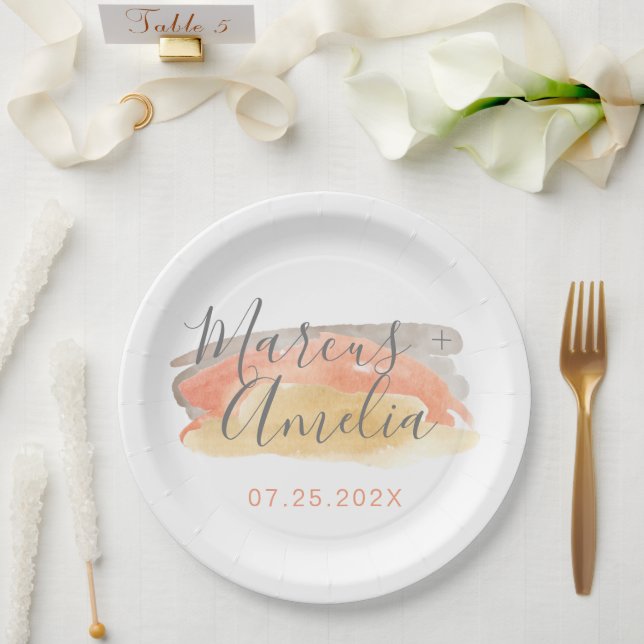 Minimalistische Hochzeit mit hübscher Wasserfarbe Pappteller (Hochzeit)