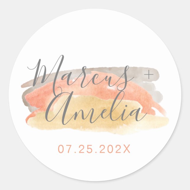 Minimalistische Hochzeit mit hübscher Wasserfarbe Runder Aufkleber (Vorderseite)