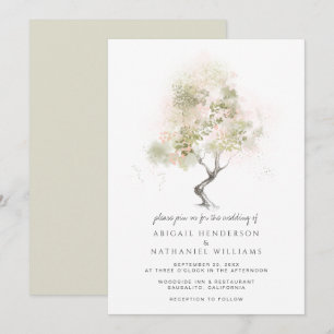 Minimalistische Hochzeit mit moderner Grünbaumgewä Einladung