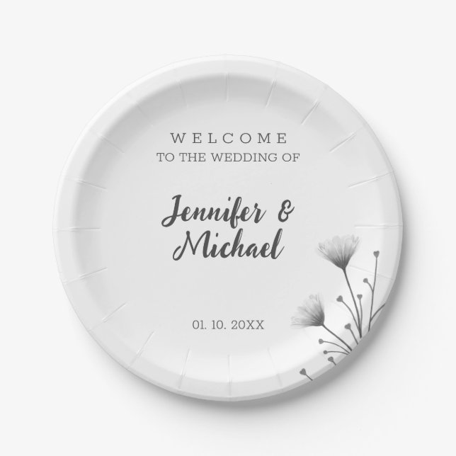 Minimalistische Hochzeit mit moderner Kalligrafie Pappteller (Vorderseite)