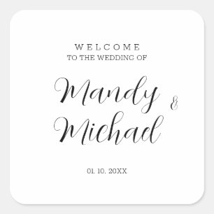Minimalistische Hochzeit mit moderner Kalligrafie Quadratischer Aufkleber