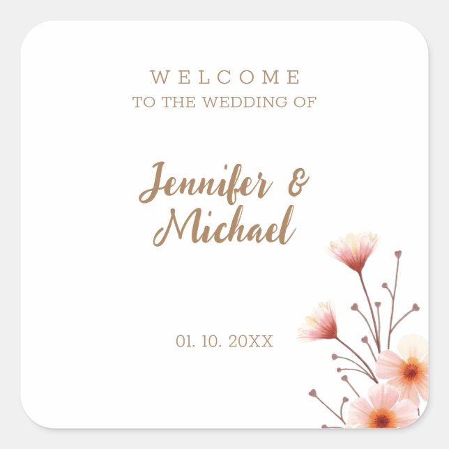Minimalistische Hochzeit mit moderner Kalligrafie Quadratischer Aufkleber (Vorderseite)