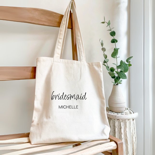 Minimalistische Hochzeit mit moderner Schrift Tragetasche (Bridesmaid Proposal or Wedding Gift Favor for Wedding Entourage Personalized Name Bridesmid Tote Bag)