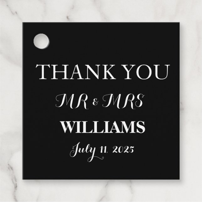Minimalistische Hochzeit mit Schwarz und Weiß Geschenkanhänger (Vorderseite)