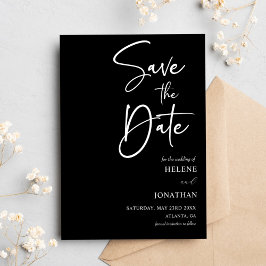 Minimalistische Hochzeit mit schwarzer Kalligrafie Save The Date