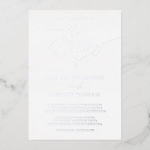 Minimalistische Hochzeit mit Silber und Weiß Folieneinladung