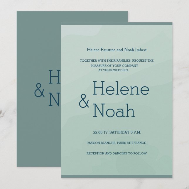 Minimalistische Hochzeit mit türkisblauem Wasser Einladung (Vorne/Hinten)