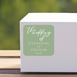 Minimalistische Hochzeit mit weißer Schrift Quadratischer Aufkleber