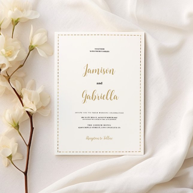 Minimalistische Hochzeit mit weißer und goldener K Einladung (Minimalist white and gold calligraphy Wedding)