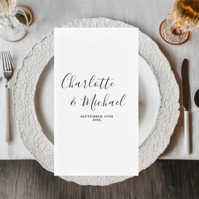 Minimalistische Hochzeit mit White Script Serviette (Von Creator hochgeladen)