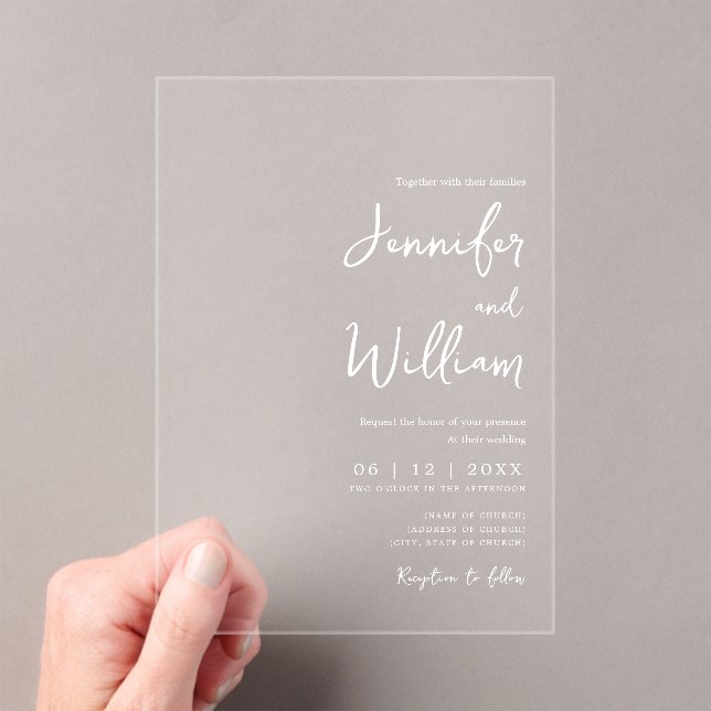 Minimalistische Hochzeit Moderne Script Typografie Acryleinladungen (Insitu (Handheld))