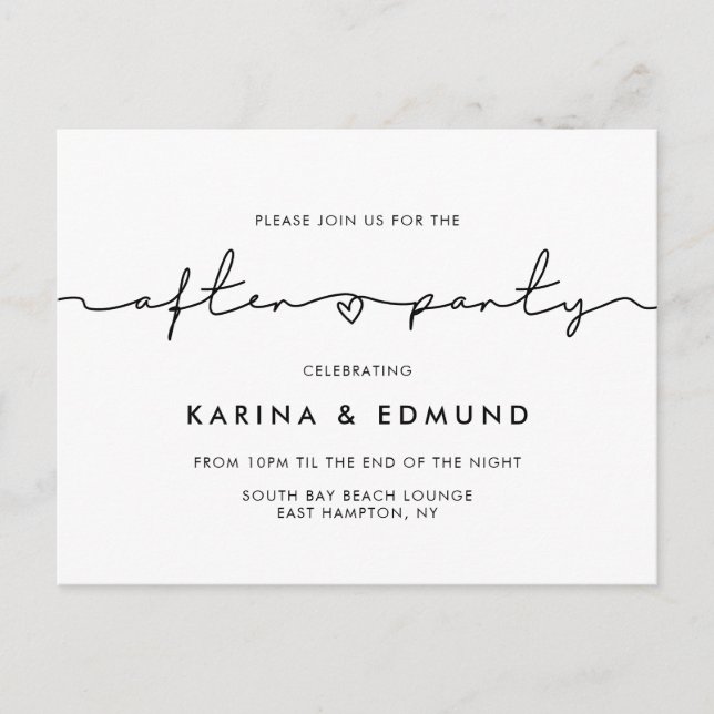 Minimalistische Hochzeit nach dem Party Postkarte (Vorderseite)