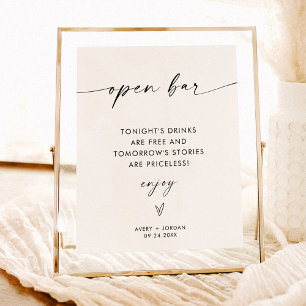 Minimalistische Hochzeit Open Bar Sign, Modernes B Poster