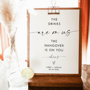 Minimalistische Hochzeit Open Bar Sign   Modernes  Poster