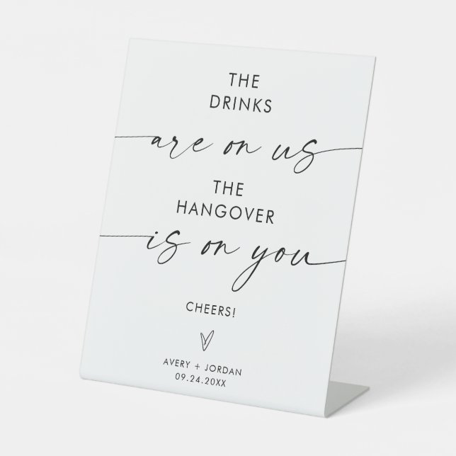Minimalistische Hochzeit Open Bar Sign | Modernes  Sockelschild (Vorderseite)