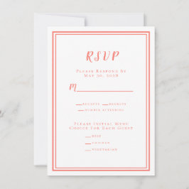 Minimalistische Hochzeit RSVP Menü Coral White
