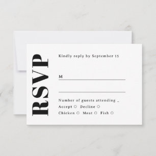 Minimalistische Hochzeit. Schwarze und weiße saube RSVP Karte