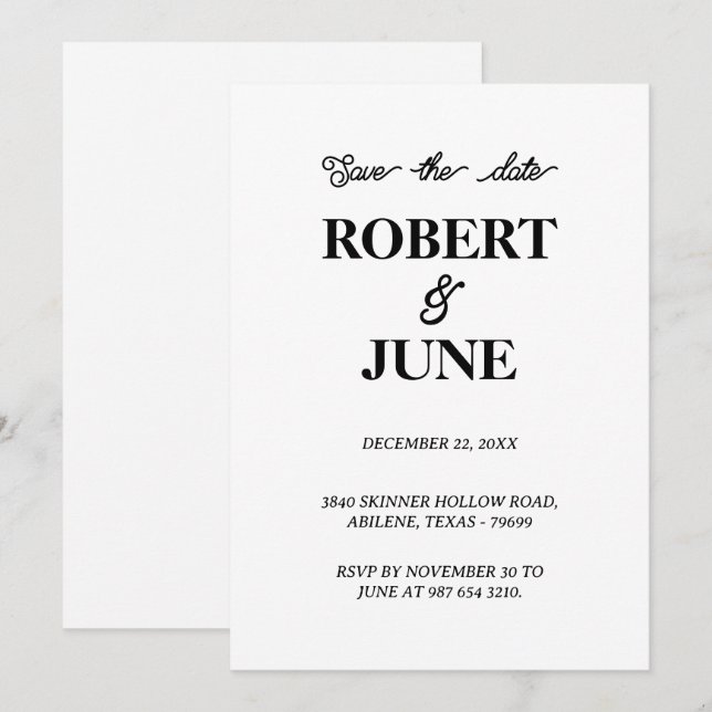Minimalistische Hochzeit speichern Sie die Datumsk Save The Date (Vorne/Hinten)
