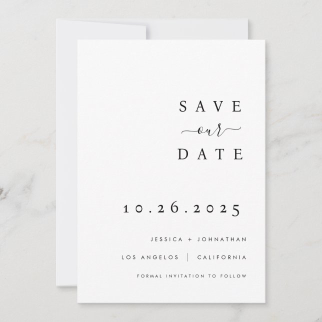 Minimalistische Hochzeit speichert das Datum der E Save The Date (Vorderseite)