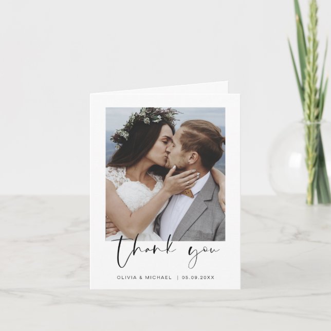 Minimalistische Hochzeit Vielen Dank Foto Simple Dankeskarte (Vorderseite)