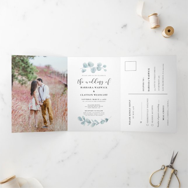 Minimalistische Hochzeit von Aquarellen Dreifach Gefaltete Einladung (Innenseite)