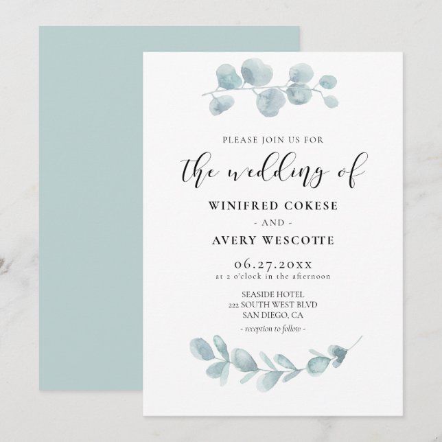 Minimalistische Hochzeit von Aquarellen Einladung (Vorne/Hinten)