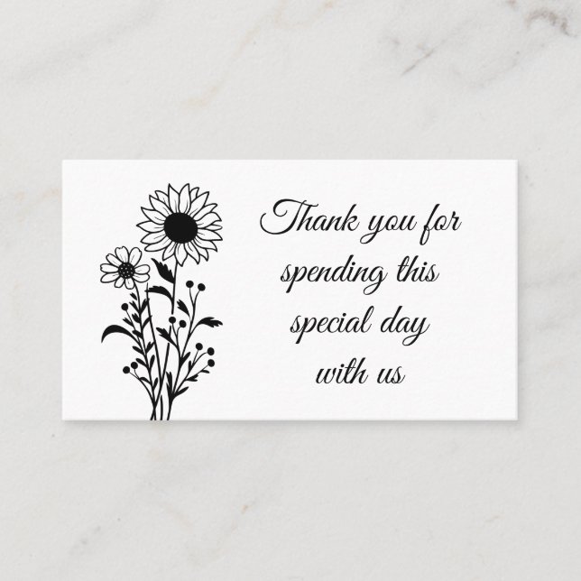 Minimalistische Hochzeit von Floral Schwarz-weiß V Platzkarte (Vorderseite)