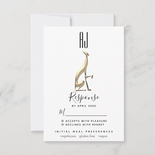 Minimalistische Hochzeit von Greyhound Dog Foil RSVP Karte (Vorderseite)
