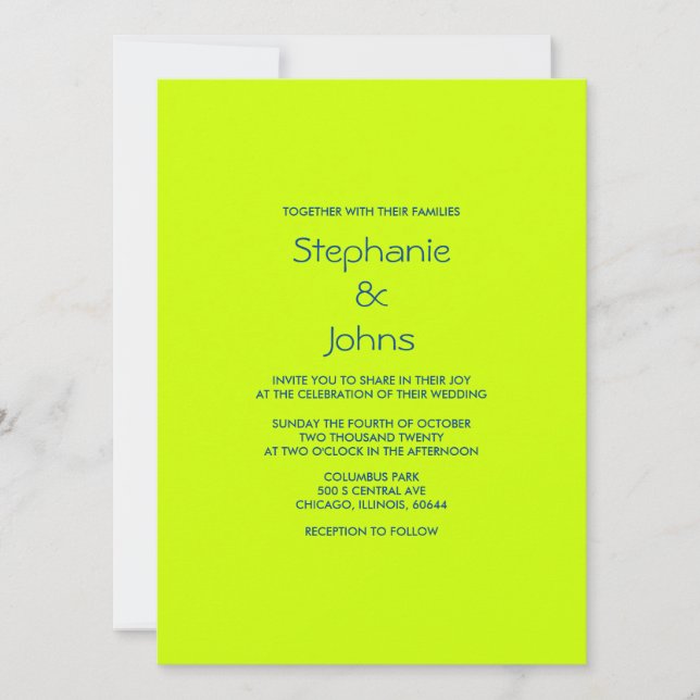 Minimalistische Hochzeit von Lime Green Blue farbe Einladung (Vorderseite)
