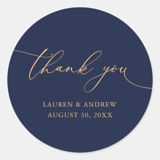 Minimalistische Hochzeit von Navy Blue & Gold Viel Runder Aufkleber (Vorderseite)
