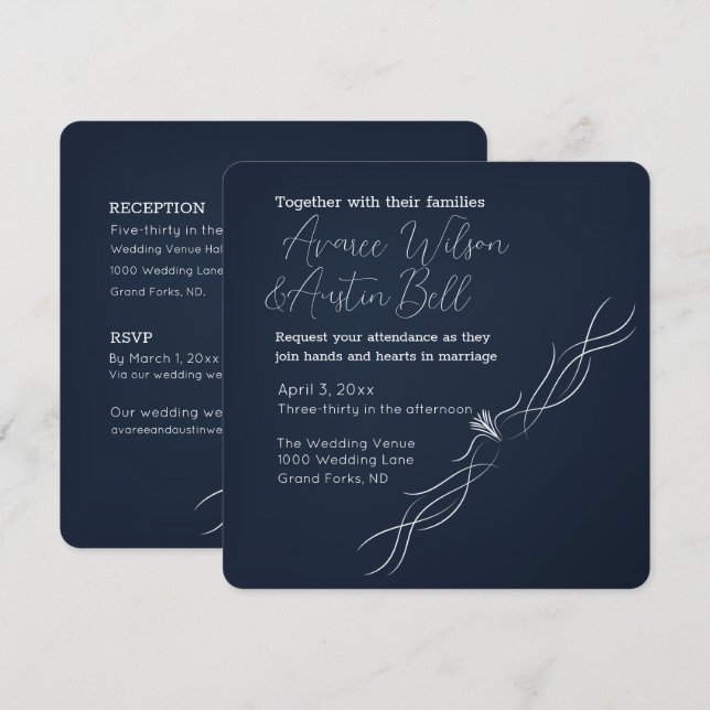 Minimalistische Hochzeit von Navy Blue und White Einladung (Vorne/Hinten)