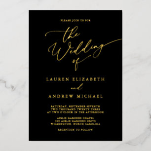 Minimalistische Hochzeit von Schwarz und Gold Foil Folieneinladung