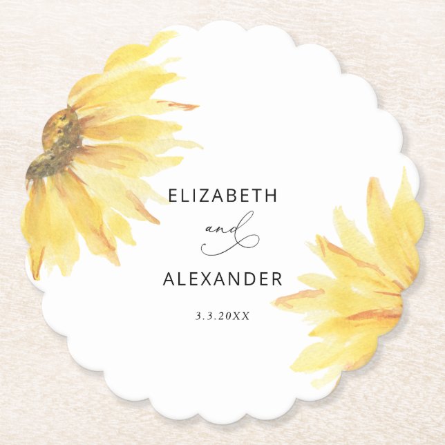 Minimalistische Hochzeit von Sonnenblumen Untersetzer (Vorderseite)