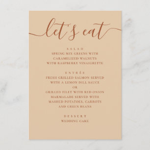 Minimalistische Hochzeit Warmer Pfirsichsand Mod Menükarte