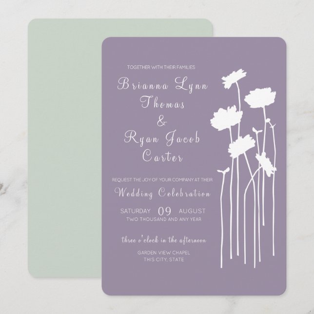 Minimalistische Hochzeiten Wildblumen Einladung (Vorne/Hinten)