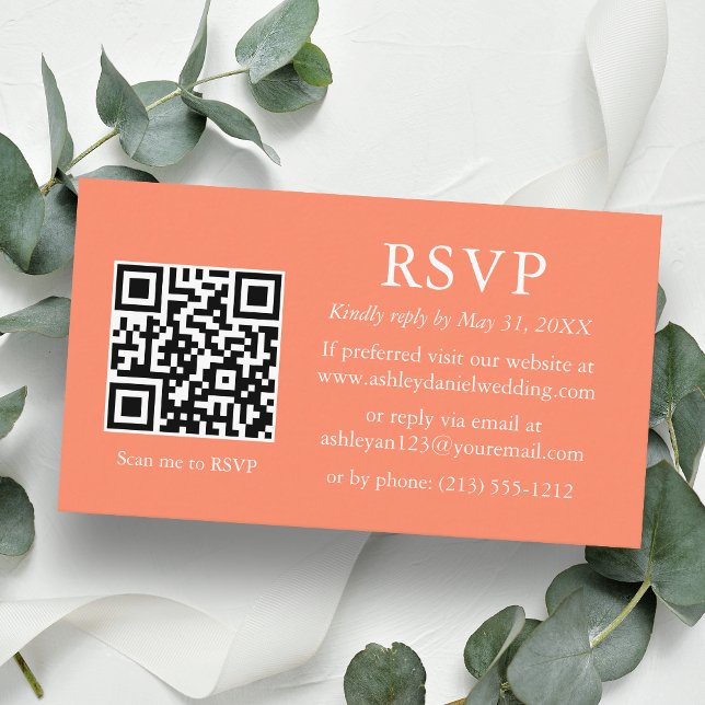 Minimalistische Hochzeitkorallen QR-UAWG Begleitkarte (Customize to change text style, size, background color or add more text or a photo to back of card.)