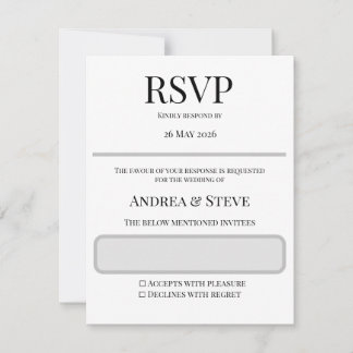 Minimalistische Hochzeits-Antwortkarte | Bearbeitb RSVP Karte