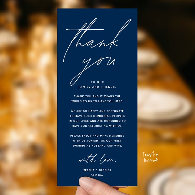 Minimalistische Hochzeits-Dankeskarten für das Hoc Programm (Wedding Minimalist Wedding Dinner Brunch Lunch Reception Thank You Card in Navy Blue)