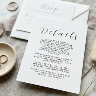 Minimalistische Hochzeits-Details-Karte