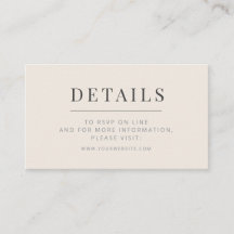 Minimalistische Hochzeits-Details-Karte Soft Beige