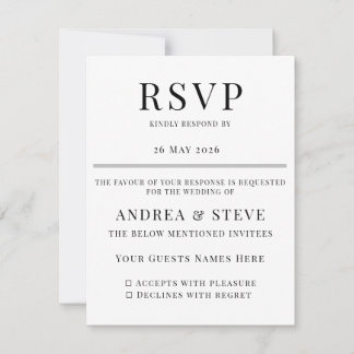 Minimalistische Hochzeits-RSVP-Karte | Elegant Kla RSVP Karte
